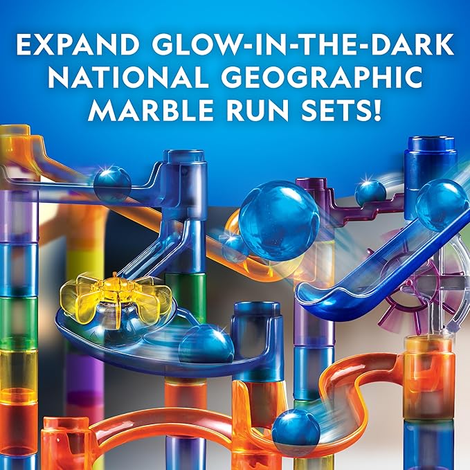 National Geographic Marble Run with Motorized Elevator - 150-Piece Marble Maze Kit with Motorized Spiral Lift, 30 Marbles, Storage Bag & More, Perpetual Motion Machine, Kids Physics Toys