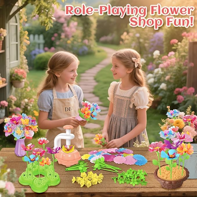 Fabric Flower Bouquets Toys for Toddlers and Girls Ages 3 4 5 6 7 8 9, Arts & Crafts Kit for 4-8 Year Old Kids, Ideal Festive Xmas Gifts for Preschool Girls, Educational Handmade DIY Activity Set