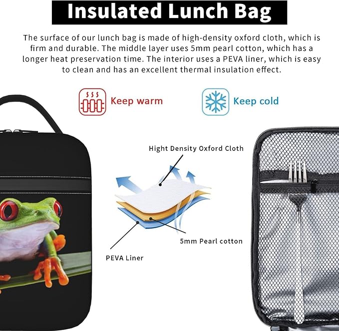 Frog Pattern Reusable Lunch Box Insulated LunchBox Cooler Lunch Bag