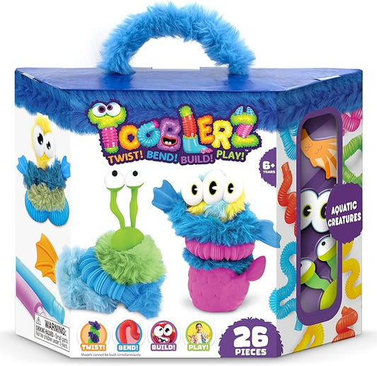 WeVeel TOOBLERZ Aquatic Creaturez Large Set – 26-Piece Mix-and-Match Craft Kit for Kids – Includes Fuzzy Chenille Sticks, Fidget Tubes & Character Accessories – Creative Toy for Ages 6+