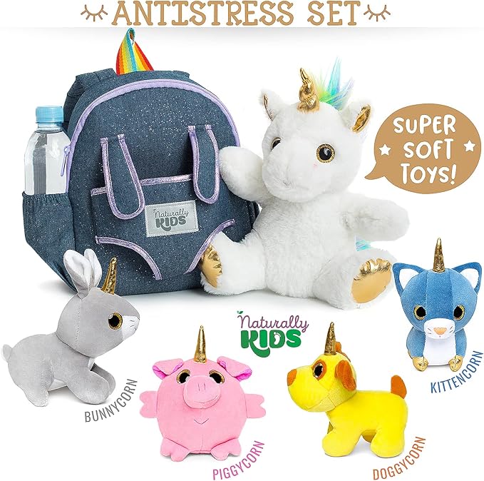 Naturally KIDS Toddler Unicorn Backpack w Plush Unicorn Toys, Gifts for 2-5 Year Old Girls, Toddler Backpack