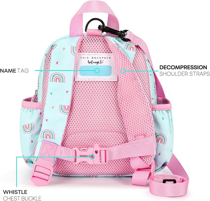 mibasies Backpack Leash for Toddlers 1-3: Baby Backpack for Girls with Anti-Lost Harness - Rainbow