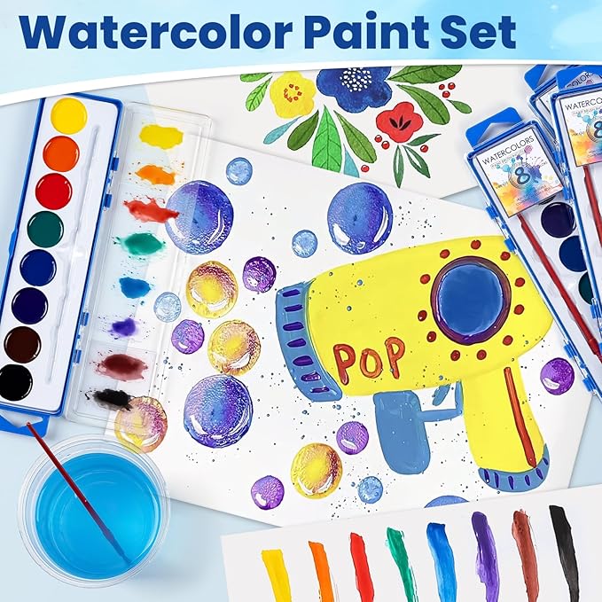 72 Pack Watercolor Paint Set Bulk,8 Colors Washable WaterColor Paint for Kids, Water Color Paint with Brushes, Ideal Gift for Party Favors, Art Supplies for School Classroom Home