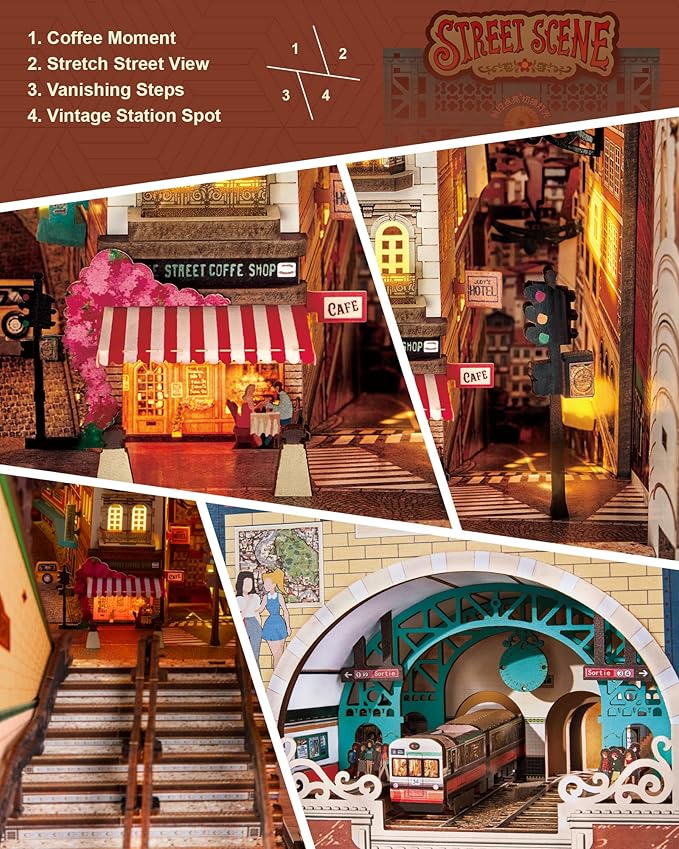 Rolife Book Nook Kits DIY 3D Wooden Puzzle for Adults 10" Subway Urban Street Scene Decorative Bookends Bookshelf Insert Decor Creative Chirstmas Thanks Giving Gift for Men Women