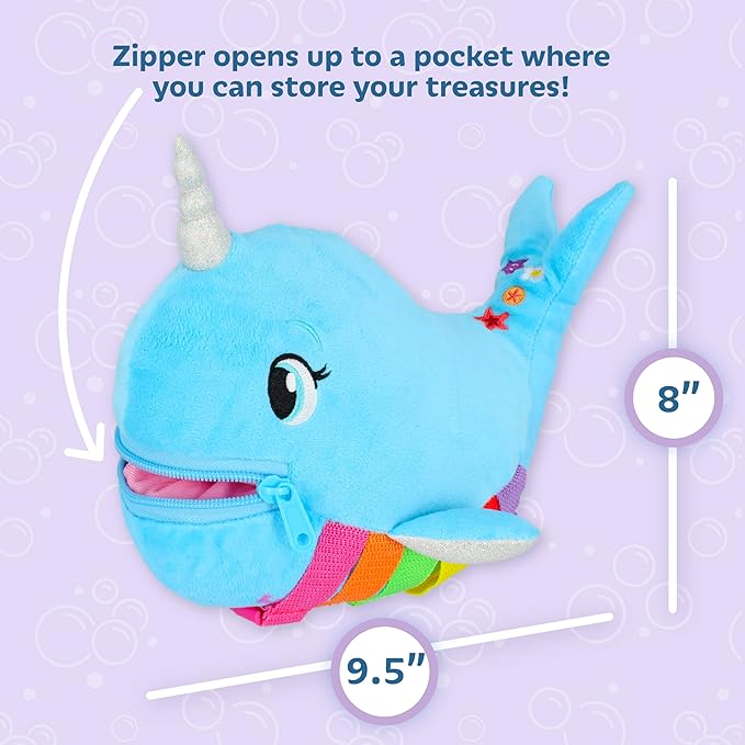 Buckle Toys - Bubbly Narwhal - Develop Fine Motor Skills - Sensory Learning Activity Toys - Toddler Plane Travel Essential