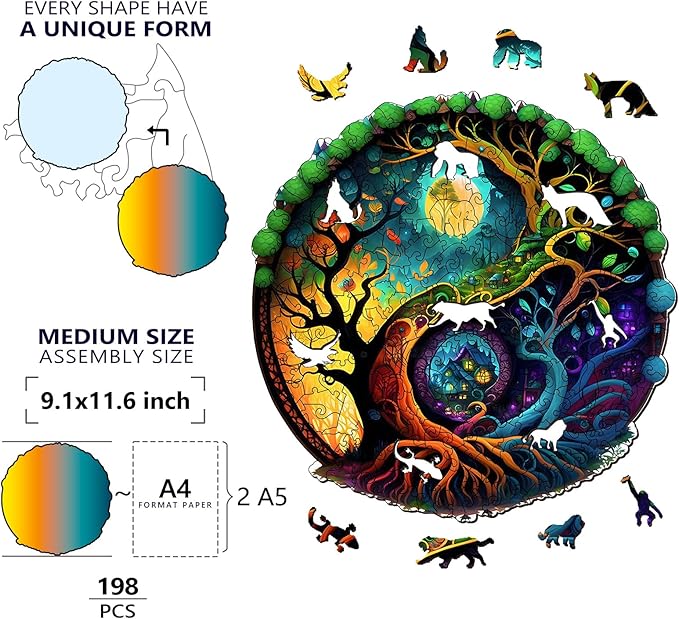 Wooden Puzzles for Adults, Unique Puzzles for Adults, Irregular Animal Shaped Wooden Jigsaw Puzzles, Creative Birthday Gift,11.8 x 9.1 inch, Forest Castle