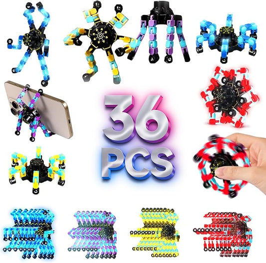 36PCS Glow Fidget Toys Bulk Transformable Fidget Spinner Party Gifts Travel Sensory Toys for Easter Basket Stuffers Birthday Party Favours School Rewards