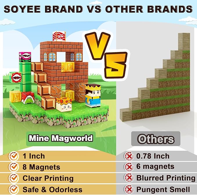 Magnetic Blocks Building Toys - Build Mine Magnet World Set Toddler Kids Sensory Toys for Boys & Girls Ages 3-5 5-7 8-12, 1'' Magnetic Cubes Game Classroom Must Haves Decor School Supplies