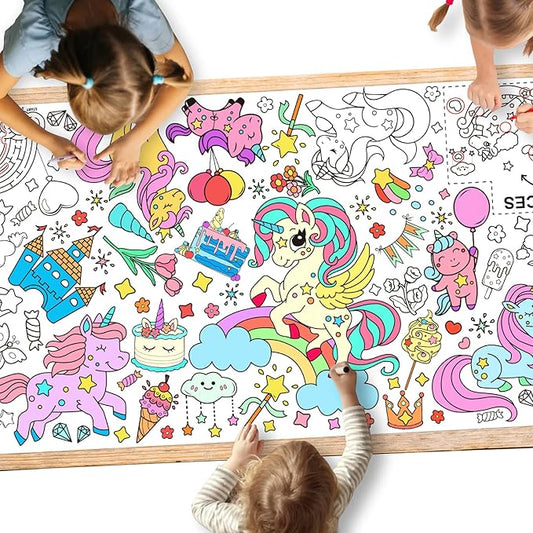 Gatherfun Unicorns Birthday Party Giant Coloring Poster - 31.5x 72 Inches - Versatile Classroom Wall Décor & Unicorns Birthday decorations-Poster or Table Cover for School Parties and Special Events