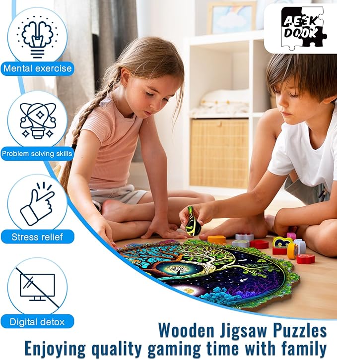 Wooden Puzzles for Adults, Tree of Life Wooden Jigsaw Puzzles for Adults, Wood Puzzles Adult, Unique Shape Wood Cut Puzzles, Birthday Gifts for Family Friend (L-13.3 * 13.3in-300 pcs)