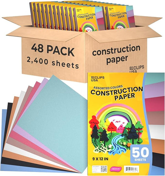 Construction Paper Bulk (2,400 Sheets), 9 x 12 Construction Paper for Kids, Color Art Paper, Assorted Colors, 50 Sheets Per Pack, (48 Pack)