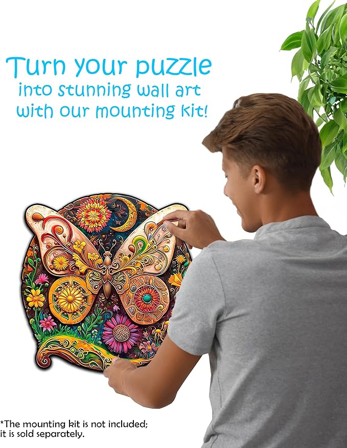 CRAFTHUB Animal Wooden Puzzles for Adults – A3 Baroque Butterfly with 177 Pieces Wood Puzzles – Jigsaw Puzzles with Unique Animal Shapes – 10.8" x 10.9"