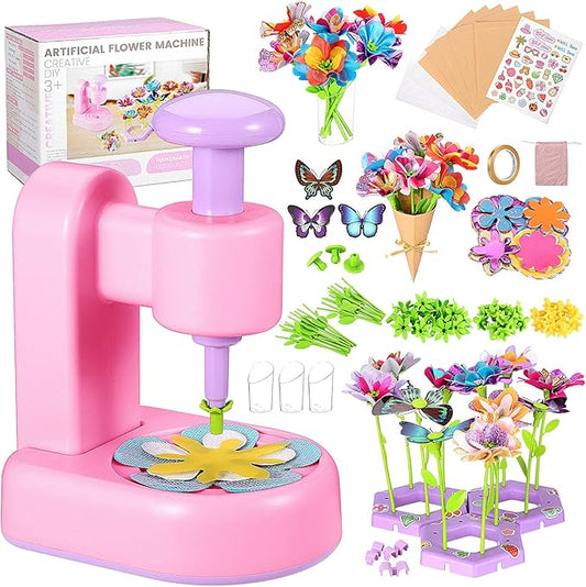 Flower Machine Fabric Flower Bouquets Craft Kit, DIY Arts and Crafts for Kids,Making Kit Includes Storage Bag,Educational STEM Activity Toys Gift for Girls Boys Birthday Christmas Holiday