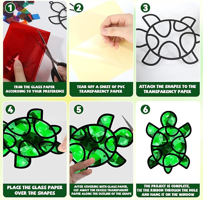 QOUBAI 32 Sets Turtle Suncatchers Craft Kit DIY Window Stained Glass Effect Sea Animals Paper Crafts for Home School Classroom Decoration Kid Ocean Sea Birthday Gift Creative Art Project Activity Game