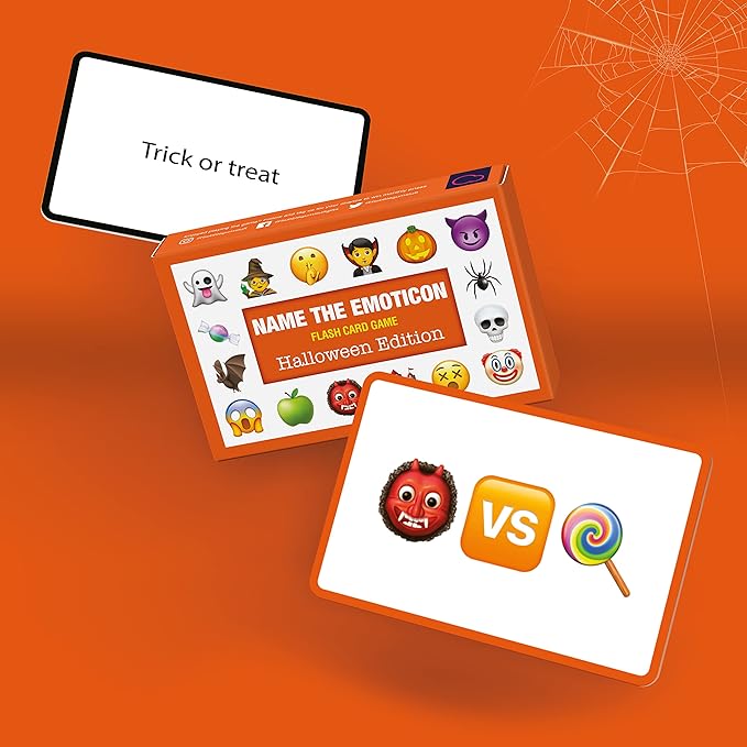 Bubblegum Stuff Name The Emoticon Game - Halloween Edition - Guess Halloween Item Funny Emoji Flash Card Board Game - Fun Memory Game - Suitable for Family, Kids, Teenagers & Adults