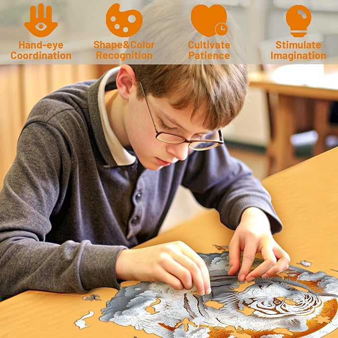 Wooden Puzzles for Adults, 3D Visual Effect Paper Tiger Puzzle, Wood Puzzles Adult, Unique Animal Shape, Paper Sculpture Modern Art Puzzle, Gifts for Friend, Canvas Wall Art (M-11.4 * 11.4in-200 pcs)