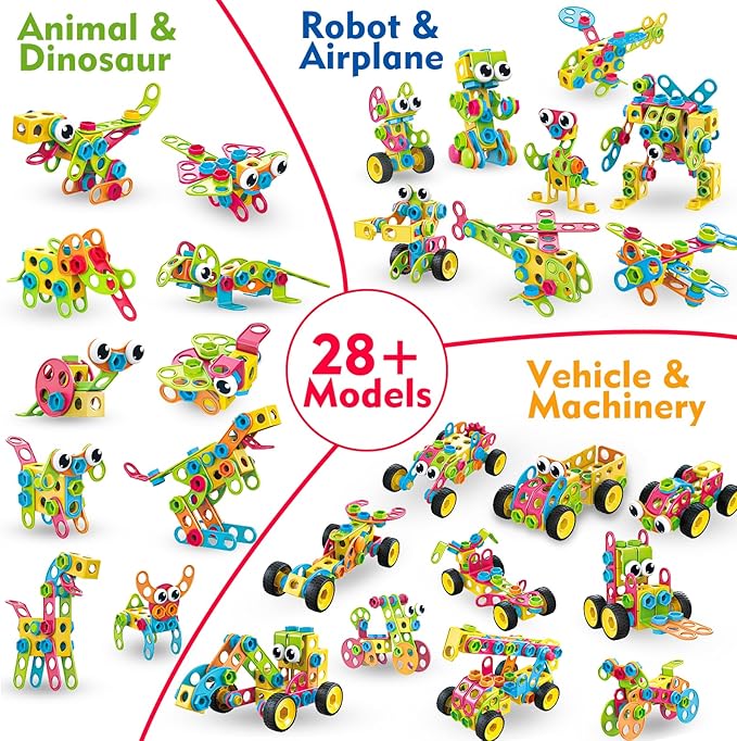199PCS Building Blocks STEM Toys for 3 4 5 6 7 8+ Year Old Boy Girl Birthday Gifts Preschool Educational Building Toys for Kids Ages 3-5 4-8 5-7 6-8 Erector Sets Stem Kits Activities Creative Games