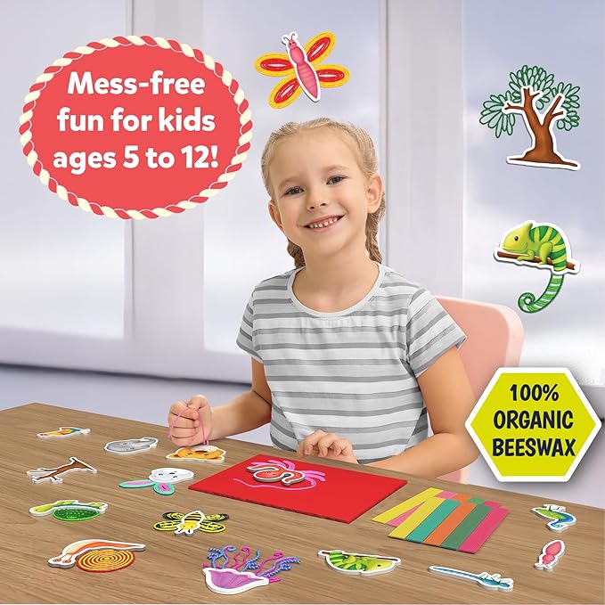 Skillmatics Waxy Window Art - 100 Bendable Waxy Sticks for Mess-Free DIY Fun, Reusable 100% Organic Beeswax Craft Kit, Travel Friendly, Creative Gifts for Girls & Boys Ages 5, 6, 7, 8, 9, 10, 11, 12