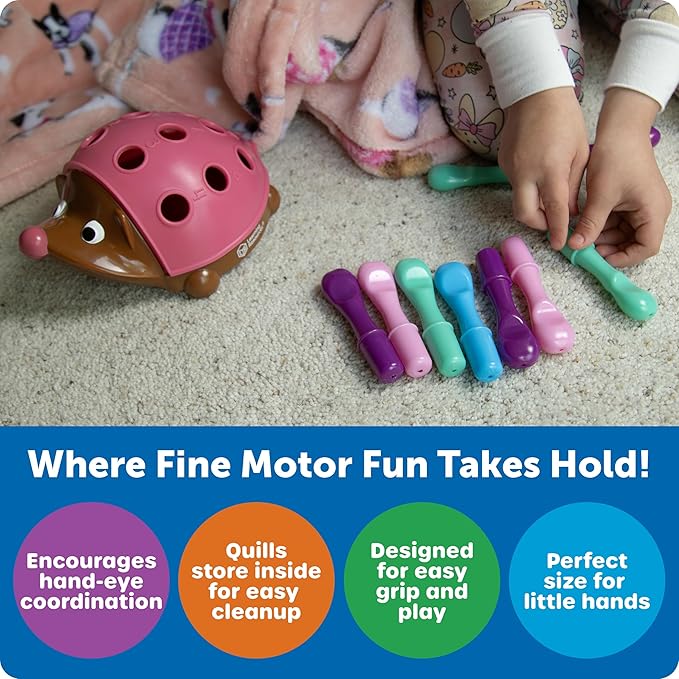 Learning Resources Spike The Fine Motor Hedgehog Pink - 14 Pieces, Ages 18+ months Fine Motor and Sensory Toy, Educational Toys for Toddlers, Montessori Toys