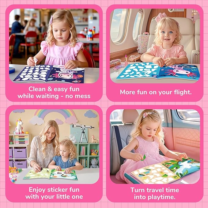 2PCS CutteeyFyry Paint by Number Sticker Book Travel Activities for Girls Kids - Road Trip & Airplane Toys, Birthday Present, Classroom Gifts, Travel Essentials for Toddlers & Long Car Rides