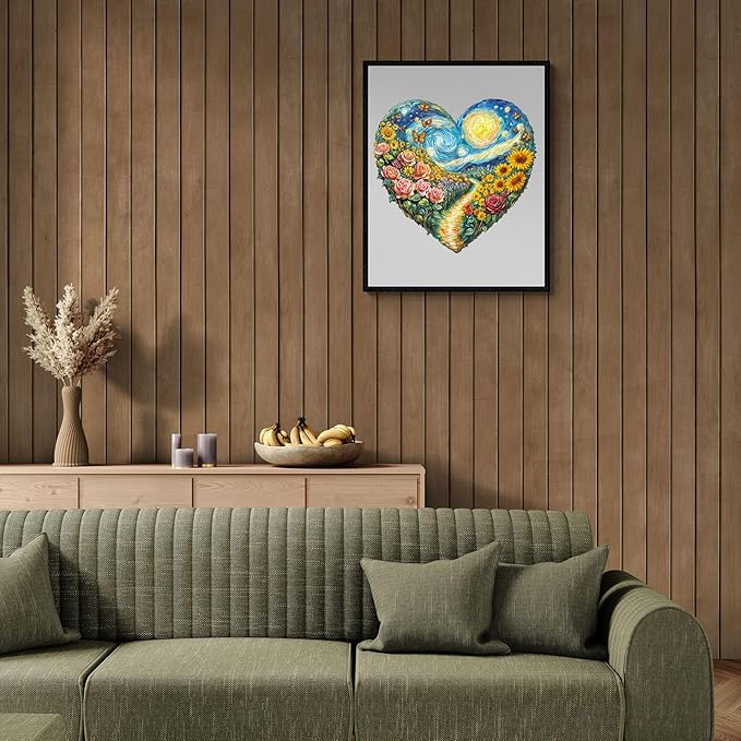 Wooden Puzzles for Adults - 100 Pieces Heart-Shaped Garden Wooden Puzzle - Unique Shape Wood Cut Puzzles - Eco-Friendly Home Office Decor (S-8.5 * 8in)
