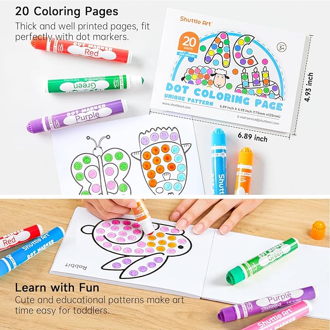 Shuttle Art Dot Markers, 40 Colors Washable for Toddlers with Free Activity Book, Bingo Daubers Supplies for Kids Preschool Children, Non Toxic Water-Based Dot Art Markers