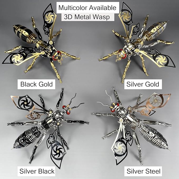3D Metal Wasp Puzzles for Adults, Model Kits Mechanical Building Blocks, Difficult DIY for Assembly Gifts for Men Gold