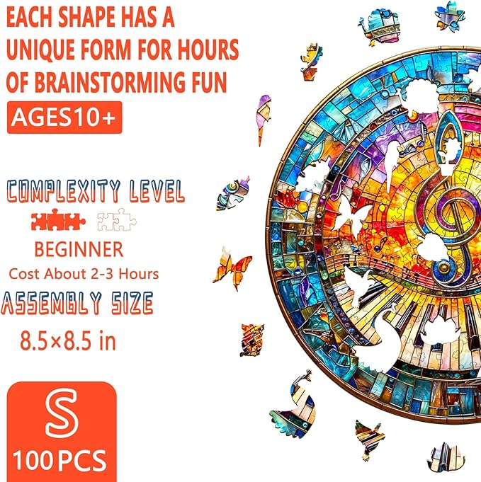 Wooden Puzzles for Adults, Wooden Jigsaw Puzzle for Adults, 100 Pieces, Stained Glass Piano Wood Puzzles Adult, Unique Shape, Gifts for Women and Men, Wall Art Canvas Puzzle(S -8.5 * 8.5in)
