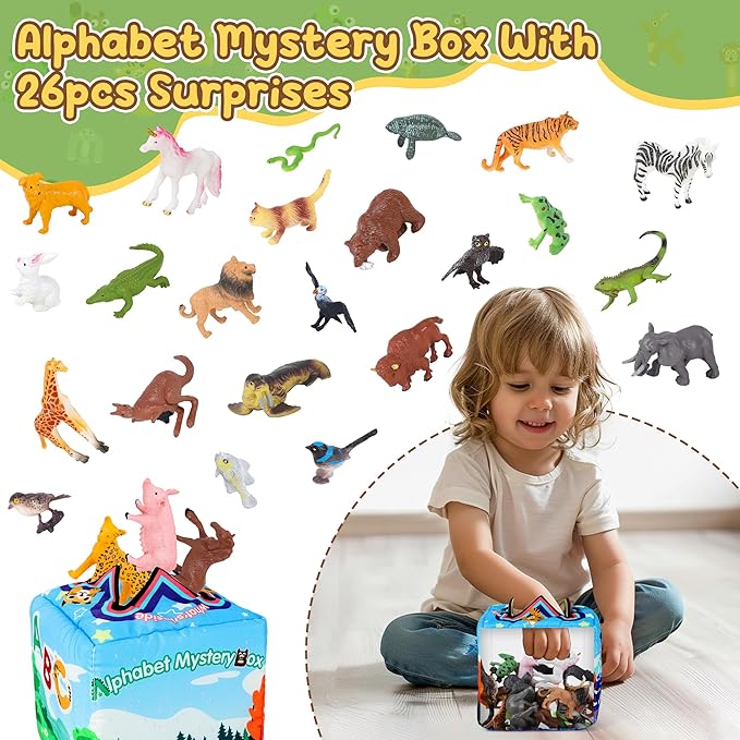 Alphabet Mystery Box for Kids - Alphabet Learning Toy with 26 PCS Animal Figurines Letter Matching Game Montessori Educational Toy Preschool Kindergarten Gift for Toddlers Ages 3-8