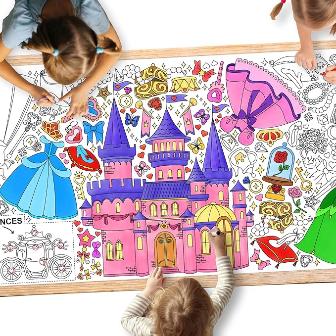Gatherfun Princess Party Giant Coloring Poster - 31.5x 72 Inches - Versatile Classroom Wall Décor & Princess Birthday Activity - Princess Poster or Table Cover for School Parties and Special Events