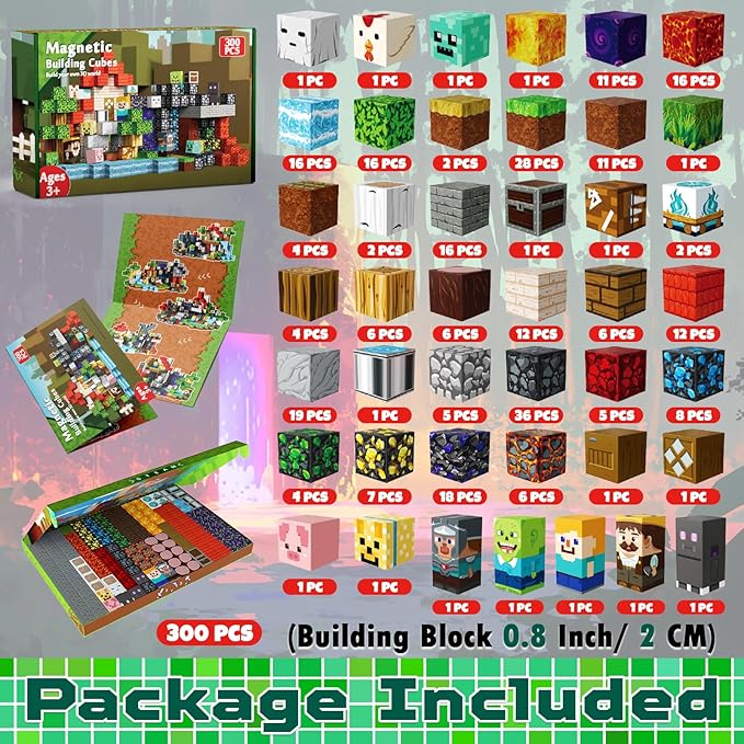 300 PCS 0.8in Magnetic Blocks - Magnet Toys for Kids, Magnetic Building Blocks Cubes, Stacking Magnets, School STEM Toys Birthday Gifts for Boys and Girls Age 3+ Years Old (Theme: Portal)