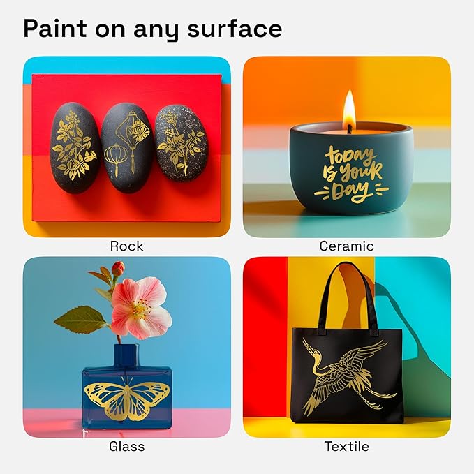 ARTISTRO 2 Gold Dual-Tip Acrylic Paint Pens - Multisurface Metallic Markers for Glass, Rock, Fabric, Wood, Plastic & More - 1 mm Fine & Brush Tips
