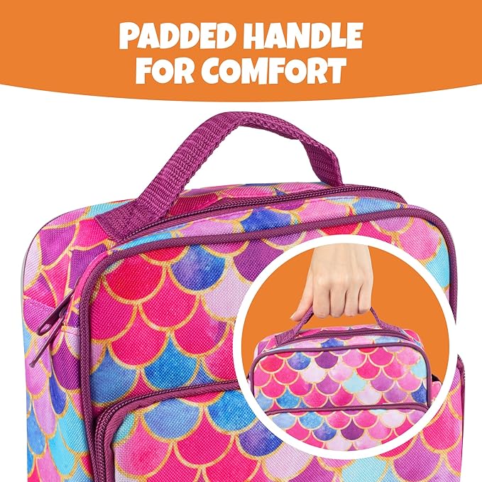 Kids Insulated Lunch Box w Snack Pocket & Expandable Water Bottle Holder For Girls- Waterproof Lunchbox Tote Keeps Food Hotter or Colder Longer - Reusable Back to School Bag Fits Most Bento Containers