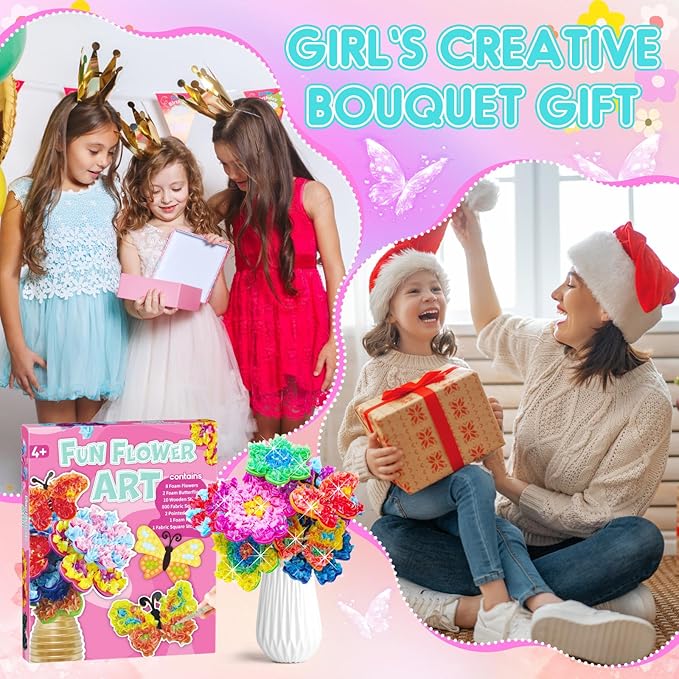 Poke in Fun Art Flower Craft Kits for Kids, Gifts for 6 7 8 9 10 Year Old Girls Art Supplies Activity,Creative Educational Toys for Girls & Boys Age 5-12,Birthday Gifts,Party Favours & Home Décor