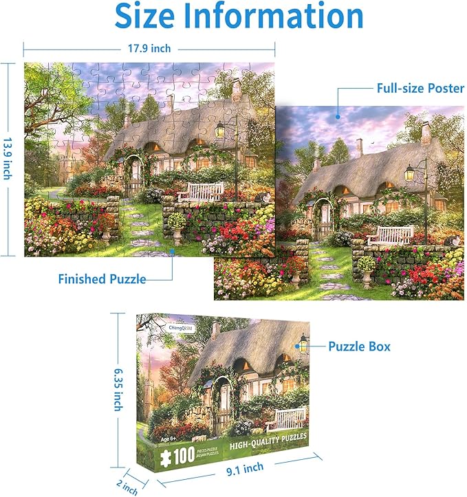 100 Piece Puzzles for Kids Countryside Landscape 100 Piece Puzzles for Adults, Rural Cottage Oil Painting 100 Pieces Puzzle for Kids Ages 4-8, Puzzle for Seniors Teens Brain Teaser