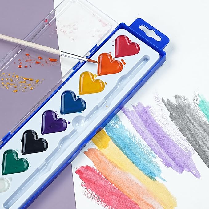 Watercolor Paint Sets Bulk, 24 pack 8 Colors Washable Paint Sets,Wooden Brushes, Idear Valentines Day Gift Christmas Gift for Preschool Classroom, Art School, Birthday Party Favors
