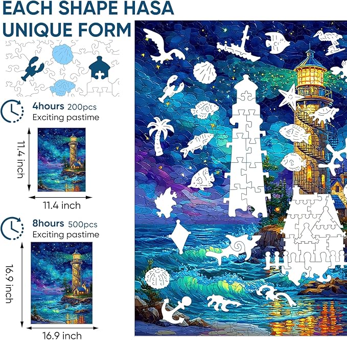 Wooden Puzzles for Adults 200 Piece, Hard Impossible Puzzles for Adults, Unique Shaped Landscape Painting Challenge Puzzle, Exquisite Packaging, Best Toys Gifts for Family Friends