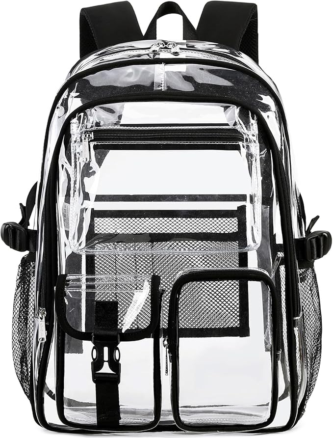 abshoo Large Clear Backpack For Girls Women School Bookbag Heavy Duty Transparent Backpack (Black)