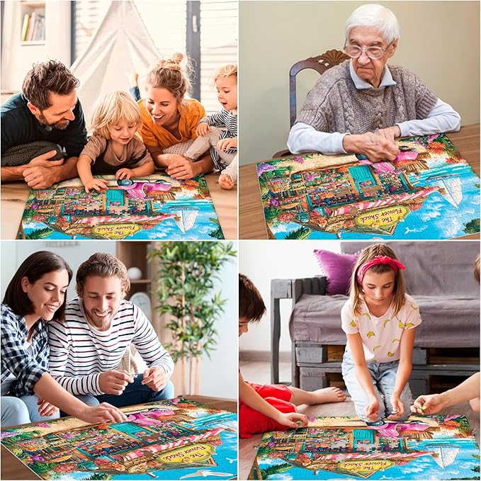 500 Pieces Puzzle for Adults, Beach House Flower Puzzle, Recycled Cardboard Jigsaw Puzzles 500 Pieces, Challenging Puzzles Game Home Art Decor Birthday Party Gift Toy for Teens Seniors 20.5 * 15 inch