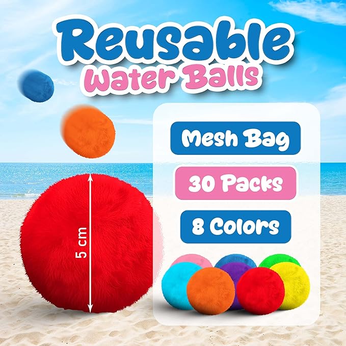 30 PCS Reusable Water Balls – Reusable Water Balloons for Kids & Adults, Outdoor Toys for Backyard, Beach & Pool Games – Summer Water Toys for Boys & Girls, Perfect for Party Fun