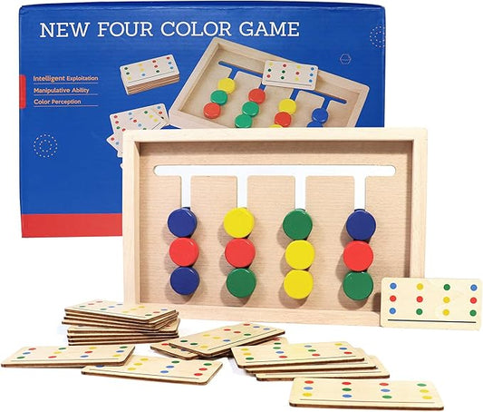 Montessori Learning Toys Slide Puzzle Color and Shape Matching Logic Puzzles for Kids, Preschool Educational Wooden Brain teasers Toy for Child Kids Age 3 4 5 6 7