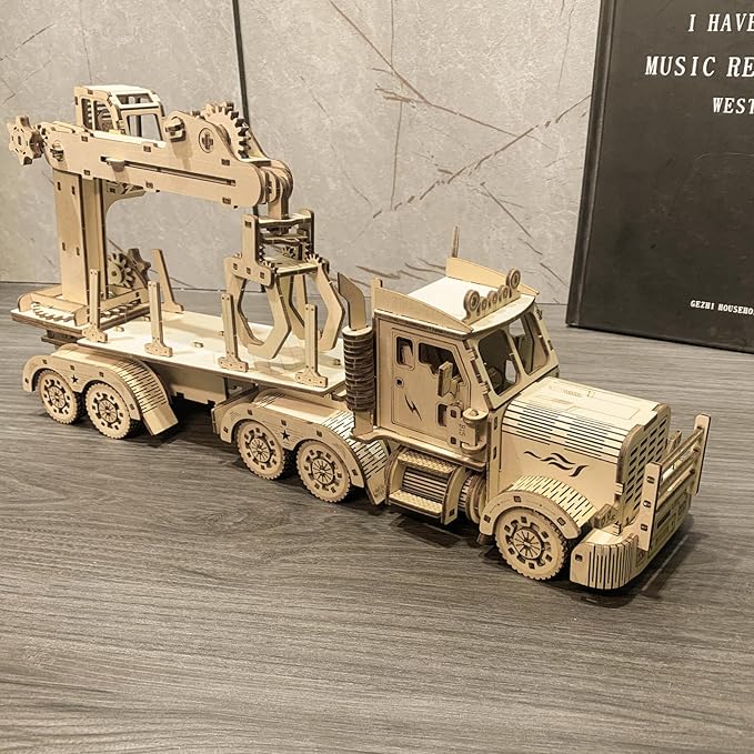 3D Wooden Puzzle Crane Truck for Adults, Large Timber Truck Logging Truck with Loading Crane, Mechanical Engineering DIY Wooden Models, Unique Gift for Kids Birthday Christmas (Crane Truck LG)