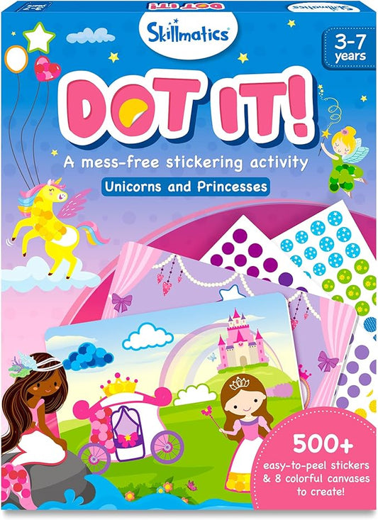 Skillmatics Dot It Sticker Art - Unicorns & Princesses, Mess-Free Fun for Kids, 500+ Stickers, Craft Kits, DIY Scrapbooking Activity, Travel Toys, Gifts for Girls & Boys Ages 3, 4, 5, 6, 7