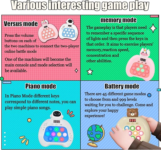 Fast Push Pop Fidget Toys for Kids, Handheld Puzzle Game with LED Screen & Multiplayer Mode, Sensory Toys for 3-12 Year Old Girls Boys, Fun Battle Gifts for Friends(Christmas)