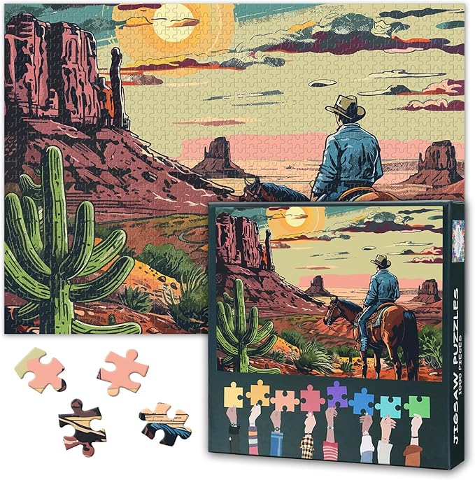 Cowboy Puzzles for Adults - Jigsaw Puzzles 1000 Pieces for Adults Cactus, 27.5x19.7 Inch Monument Valley Arizona Desert Landscape Art Difficult and Challenge Puzzle Game for Home Wall Decor