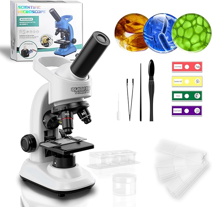 Kids Microscope,40-1600x Microscope Kit for Kids Beginners Children,STEM Kit,Prepared Slides,LED Light and Configured Various Operating Tools- Science Experiment Toy for Kids Ages 5-12