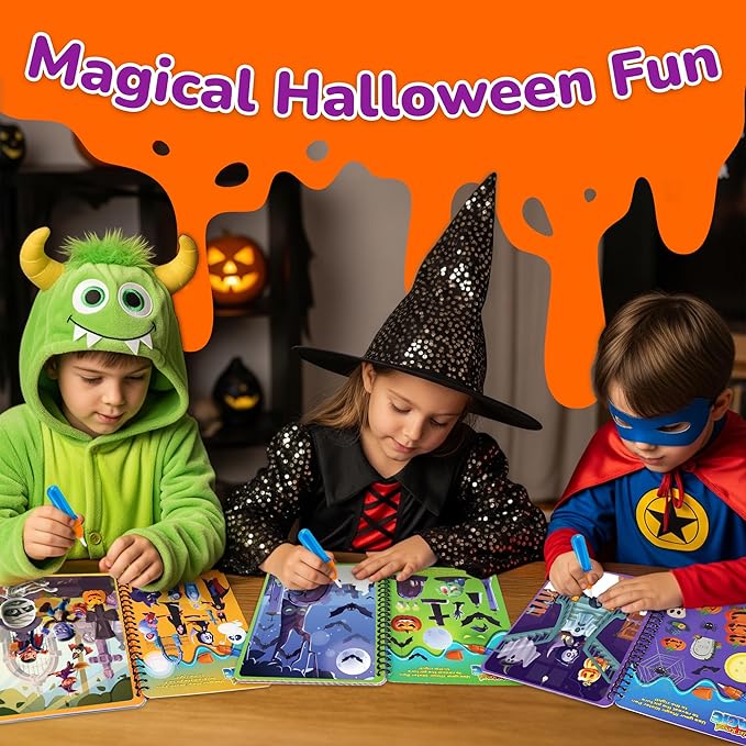 Halloween Party Favors for Toddlers, 4 Pack Halloween Water Coloring Books for Kids, Halloween Activities for Kids, Boo Basket Stuffers, Halloween Treats, Toys, Toddler Travel Essentials, Toddler Gift