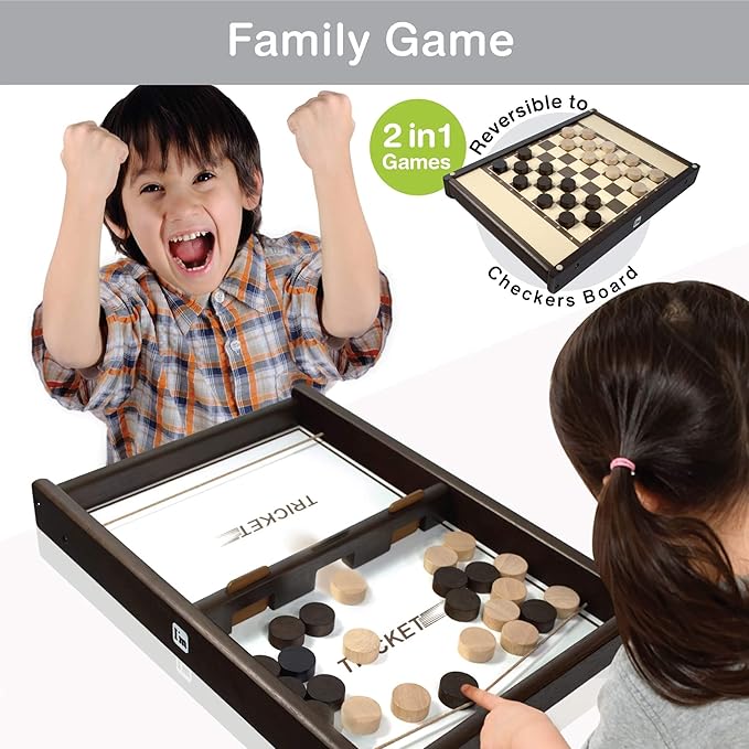 Tricket VS Checkers : Wooden Multi Tabletop Indoor Portable Board Games for Kids and Family