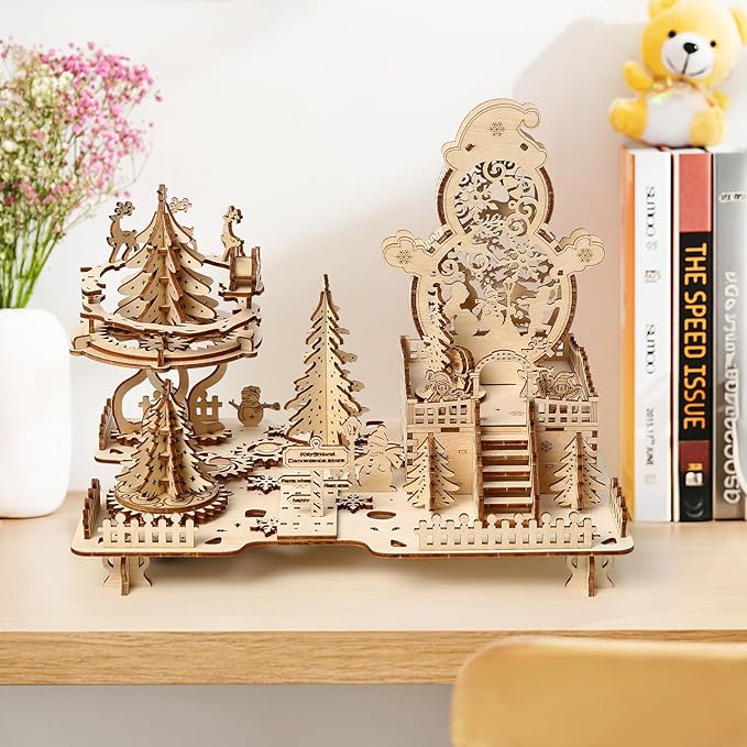 3D Wooden Puzzle for Adults, DIY Christmas Amusement Park Model, Creative Assembly Model Building for Adults, DIY Assembly Puzzle, Woodcraft Kit for Christmas Day