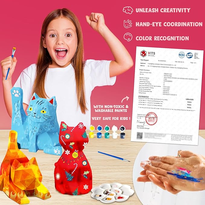 Goody King Paint Your Own Cat Lamp Kit 3pcs,DIY Cat Crafts Night Light, Arts & Crafts for Kids Ages 8-12, Painting Kit for Girls Boys Age 4 5 6 7 8+, Art Supplies Creative Gift for Birthday, Party